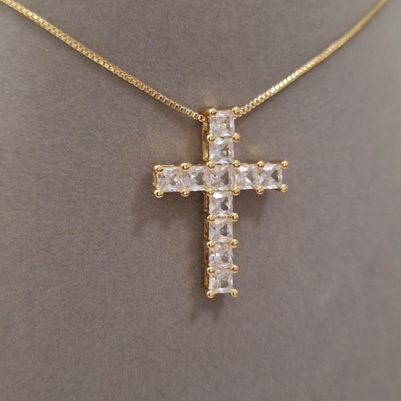 Jewelry - Diamond Princess Cut dainty cross necklace